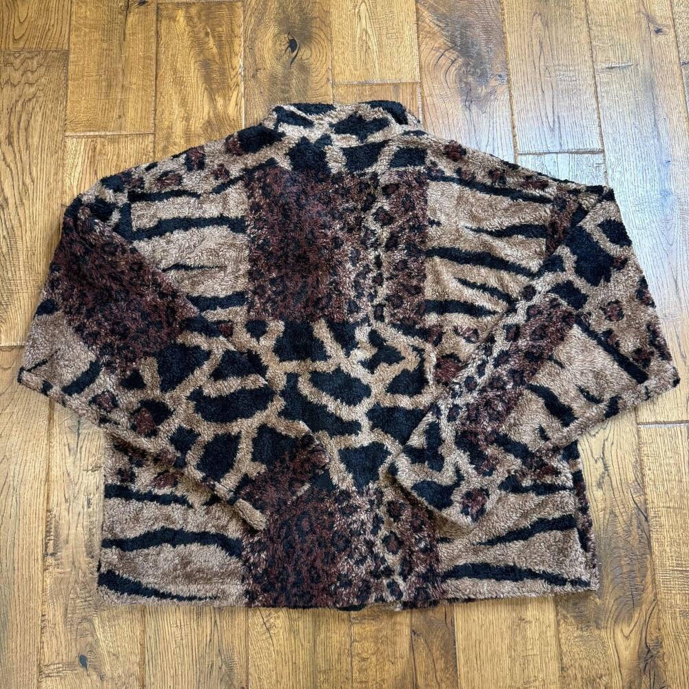Supply & Demand Leopard Print Faux Fur Collard Button Front Jacket Women's L - Picture 6 of 7